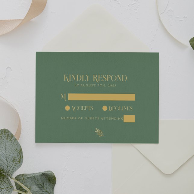 Cartão RSVP Elegante Sage Green E Dourado Casamento (Criador carregado)