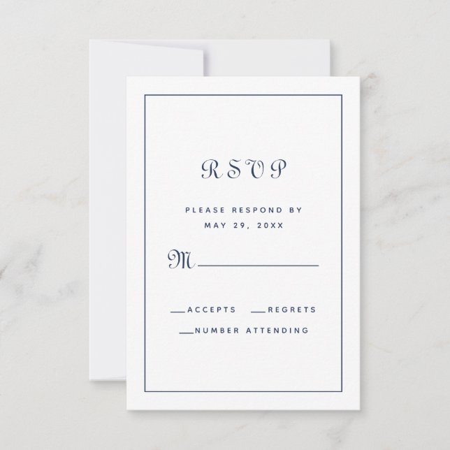 Cartão RSVP Elegante Script Clássico Envelope de Casamento Azu (Frente)
