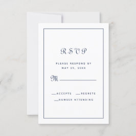Cartão RSVP Elegante Script Clássico Envelope de Casamento Azu