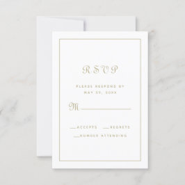 Cartão RSVP Elegante Script Classy Dourado White Wedding Enclo