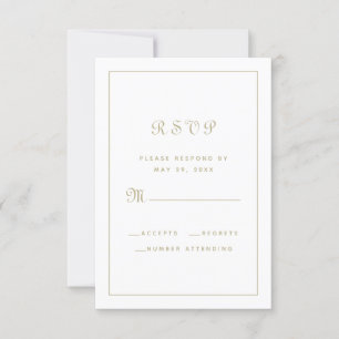 Cartão RSVP Elegante Script Classy Dourado White Wedding Enclo