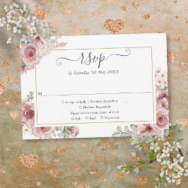 Cartão RSVP Elegante Script Floral Rosa Empoeirado