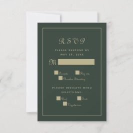 Cartão RSVP Elegante Script Meal Wedding Enclosure Verde & Dou