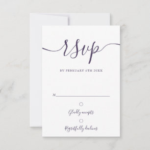 Cartão RSVP Elegante Script Moderno Roxo Casamento