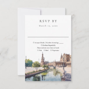 Cartão RSVP Elegante Sevilha Espanha Casamento Aquarela