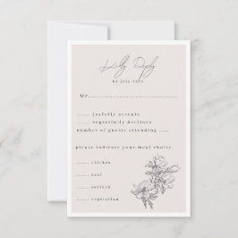 Cartão RSVP Elegante Simples Com Flores De Arte De Linha E Bor