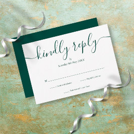 Cartão RSVP Elegante Simples Verde Esmeralda Script