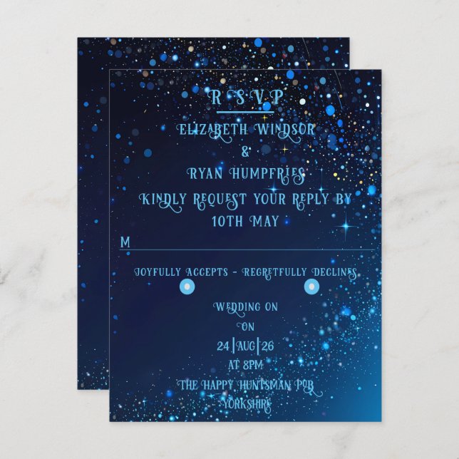 Cartão RSVP Elegante Sparkle Wedding (Frente/Verso)