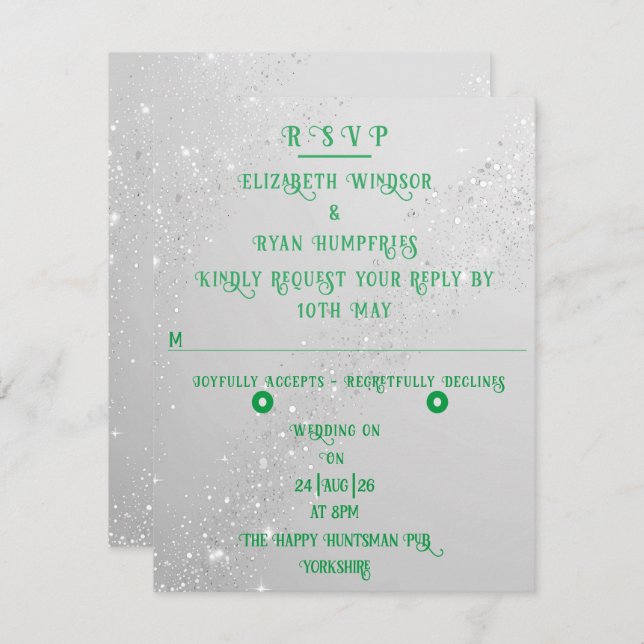 Cartão RSVP Elegante Sparkle Wedding (Frente/Verso)