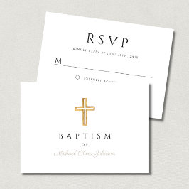 Cartão RSVP Elegante Taupe Escreve Batismo Religioso Cruzado