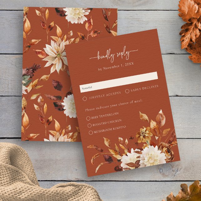 Cartão RSVP Elegante Terracotta Autumn (Elegant Terracotta Autumn Floral RSVP Card by Painted Paperie
)
