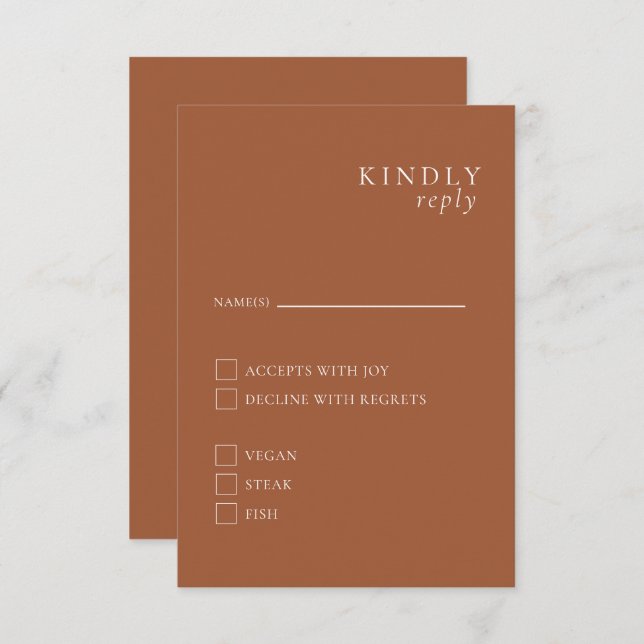 Cartão RSVP Elegante Terracotta Minimalista (Frente/Verso)
