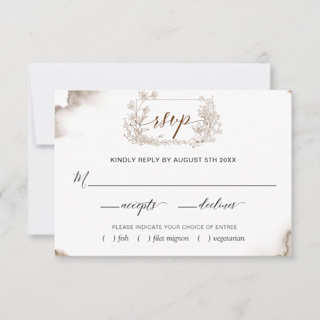 Cartão RSVP Elegante Terrestre Aquarela Com Opções De Refeição (Frente)