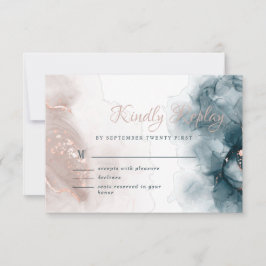 Cartão RSVP Elegante Tinta Alcoólica Dourado Rubor Azul Minima