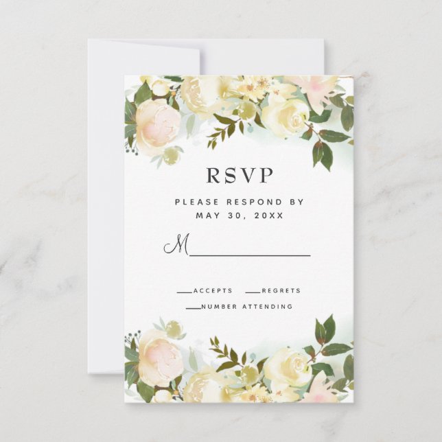 Cartão RSVP Elegante Verde Botânica Deixa Casamento (Frente)