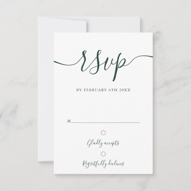 Cartão RSVP Elegante Verde Esmeralda Moderno Simples (Frente)
