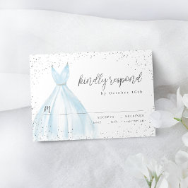 Cartão RSVP Elegante vestido azul prata brilhante de quinceañe