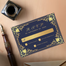 Elegante Vintage Azul Marinho com Folha Dourada Fa