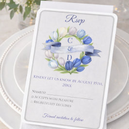 Cartão RSVP Elegante Watercolor Tulip Wreath Casamento Blue Iv