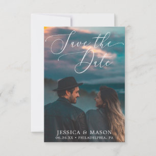Cartão RSVP Elegante White Save the Date Card (Salvar a placa