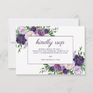 Cartão RSVP Elegantemente Ameixa Roxo Floral Casamento Website