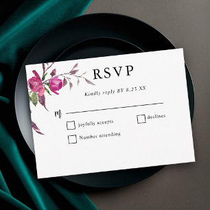 Cartão RSVP Elegantes flores cor-de-rosa roxas de casamento de