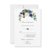 Elegantes Flores de Blush Azul Naval Dourado em Fl