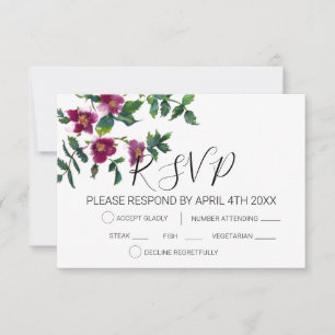 Cartão RSVP Elegantes flores selvagens cor-de-rosa escuro em a