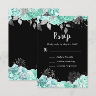 Cartão RSVP Elegantes Flores Verdes e Prateadas Sweet Sixteen