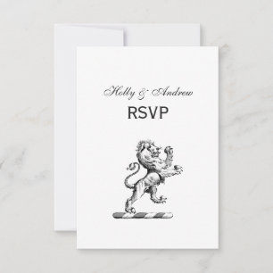 Cartão RSVP Emblema de Elmo com Leão Heráldico em Pé