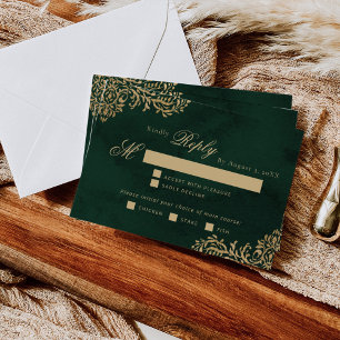 Cartão RSVP Emerald Dourada seleção de refeição de casamento v