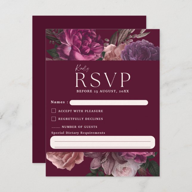 Cartão RSVP Emerald Green e gold Floral Weding (Frente/Verso)