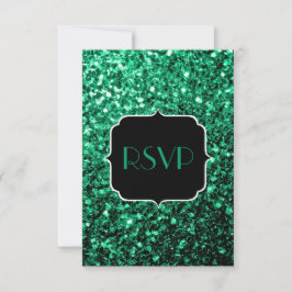 Cartão RSVP Emerald Green faux glitter sparkles Sweet 16