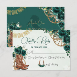 Cartão RSVP Emerald Green Floral Charro West Quinceañera Reply