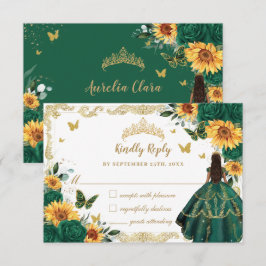 Cartão RSVP Emerald Green Sunflower Floral Quinceañera