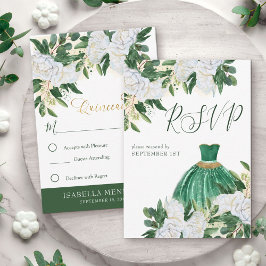 Cartão RSVP Emerald Greenery White Peony Quinceanera Princess