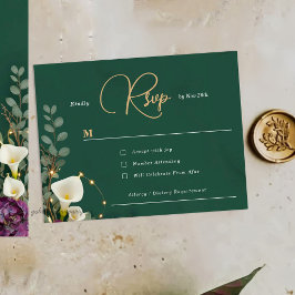 Cartão RSVP Emerald & Ivory Botanical Elegance Wedding