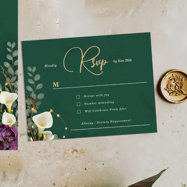 Cartão RSVP Emerald & Ivory Botanical Elegance Wedding (Emerald & Ivory Botanical )