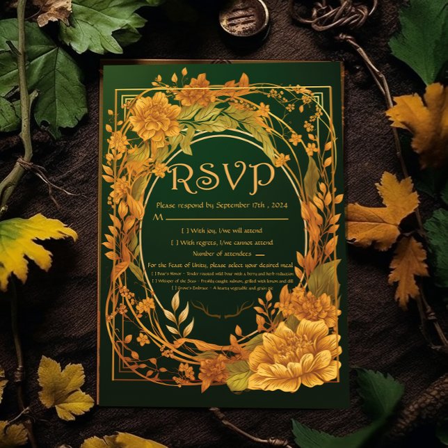 Cartão RSVP Encantando Casamento de Autumn Themed Druid Hill R (Criador carregado)