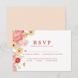 Cartão RSVP Encantando Casamento de pêssego Floral de Aquarela