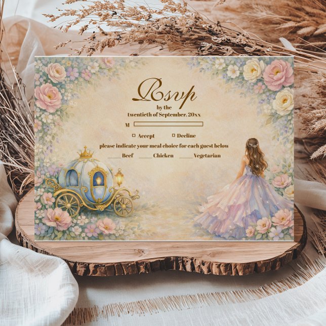 Cartão RSVP Enchanted Carriage Fairytale Quinceañera (Criador carregado)
