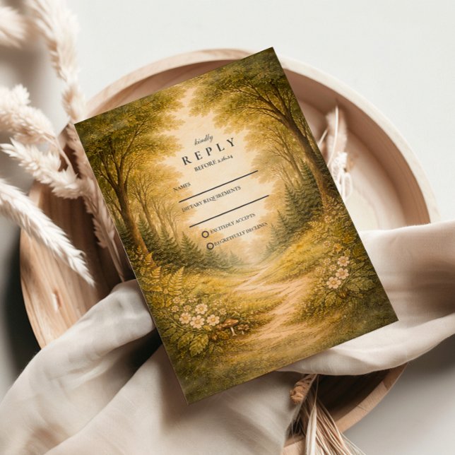 Cartão RSVP Enchanted Forest Path Wedding (Criador carregado)