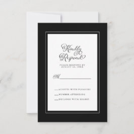 Cartão RSVP Enclausura de Casamento Elegante Preto e Branco