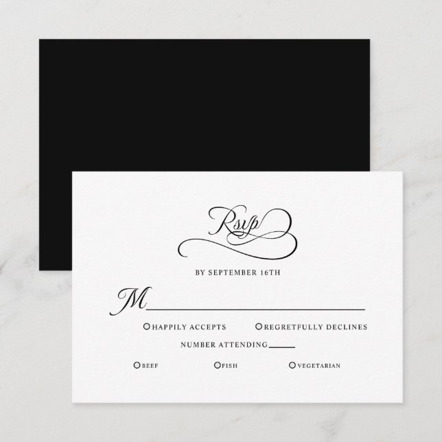 Cartão RSVP Enclausuramento de Casamento Elegante Caligrafia P (Frente/Verso)