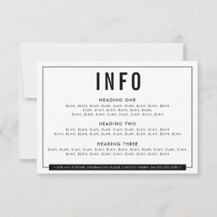 Cartão RSVP ENCLOSURE DETALHE DIMENSÃO bloco negrito bloco pre