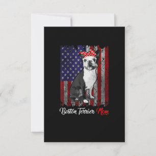 Cartão RSVP Engraçado Boston Terrier Mãe Americana Bandeira