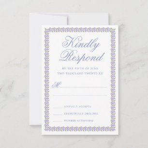Cartão RSVP Enquadramento Floral Azul de Casamento de Cottage
