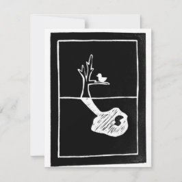 Cartão RSVP Enraizado em Outro Lugar - linocut sombra de pássa