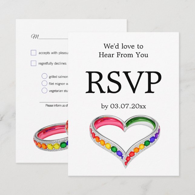 Cartão RSVP 🌈 Entrelaçados no Orgulho –com Escolhas de Refeiç (Frente/Verso)