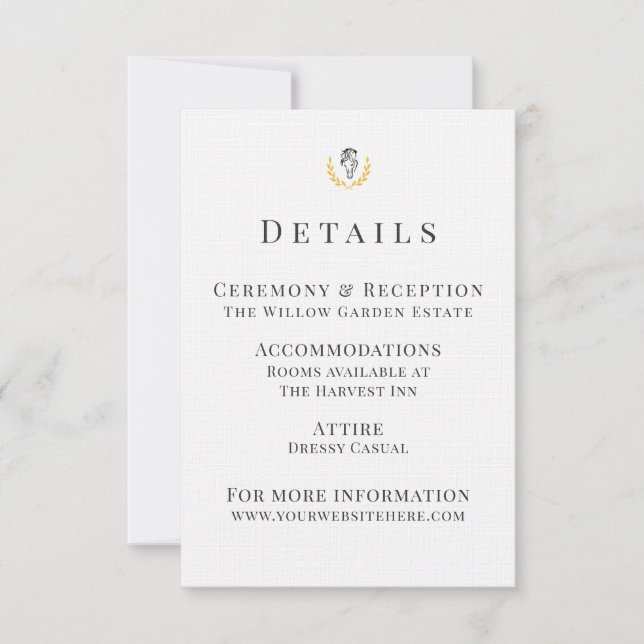 Cartão RSVP Equestrian Wedding Details Card with Horse Crest  (Frente)
